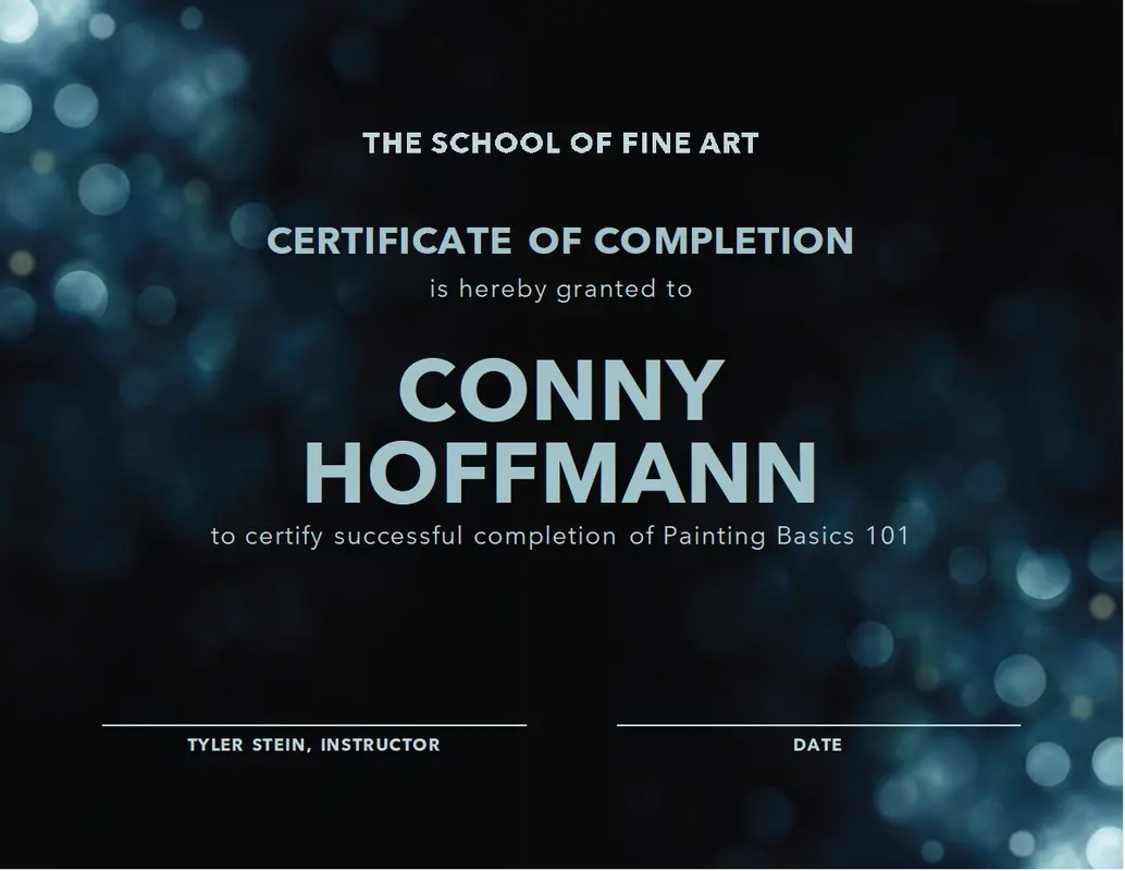 Bokeh certificate of completion  black modern-simple