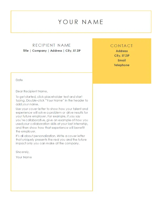 Crisp and clean cover letter, designed by MOO yellow modern-simple