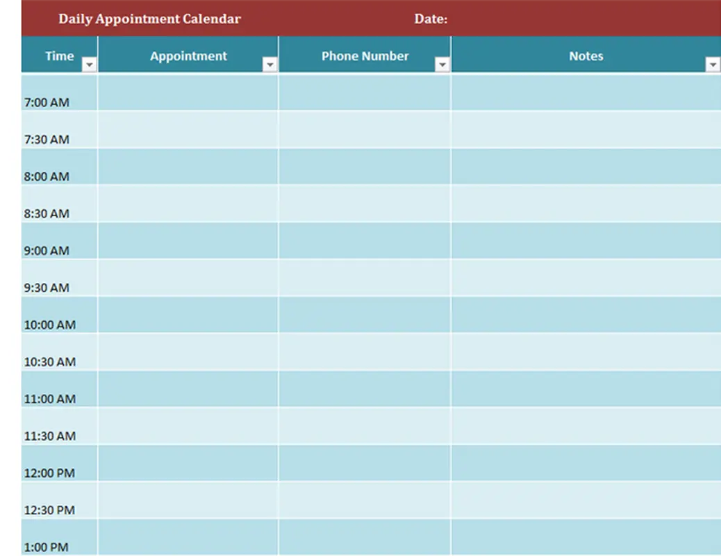 Daily appointment calendar