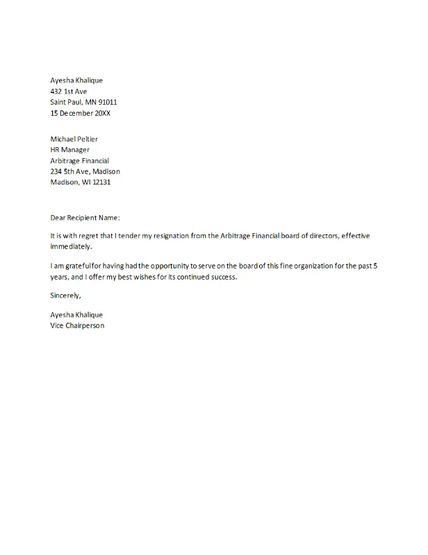 Letter of resignation from board modern simple