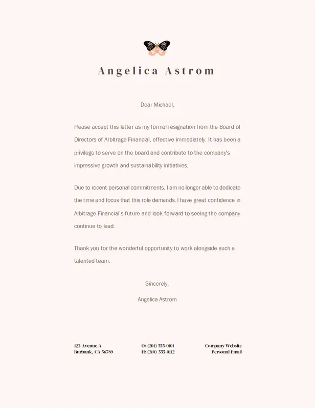 Letter of resignation from board modern simple