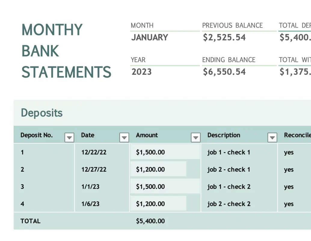 Monthly bank reconciliation green modern simple