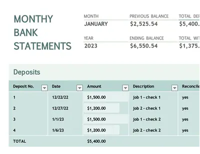 Monthly bank reconciliation green modern simple