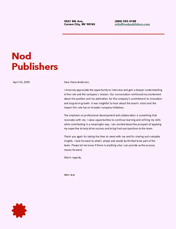 Thank you letter after interview red modern