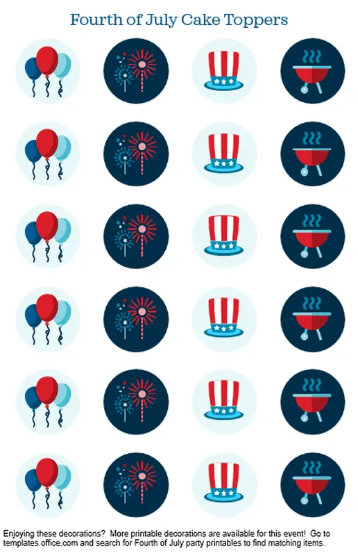 Fourth of July cupcake toppers blue modern simple