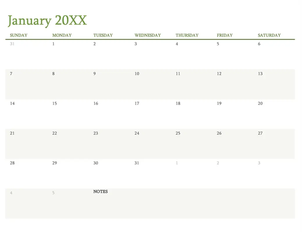 Any year calendar (1 month per tab) modern-simple