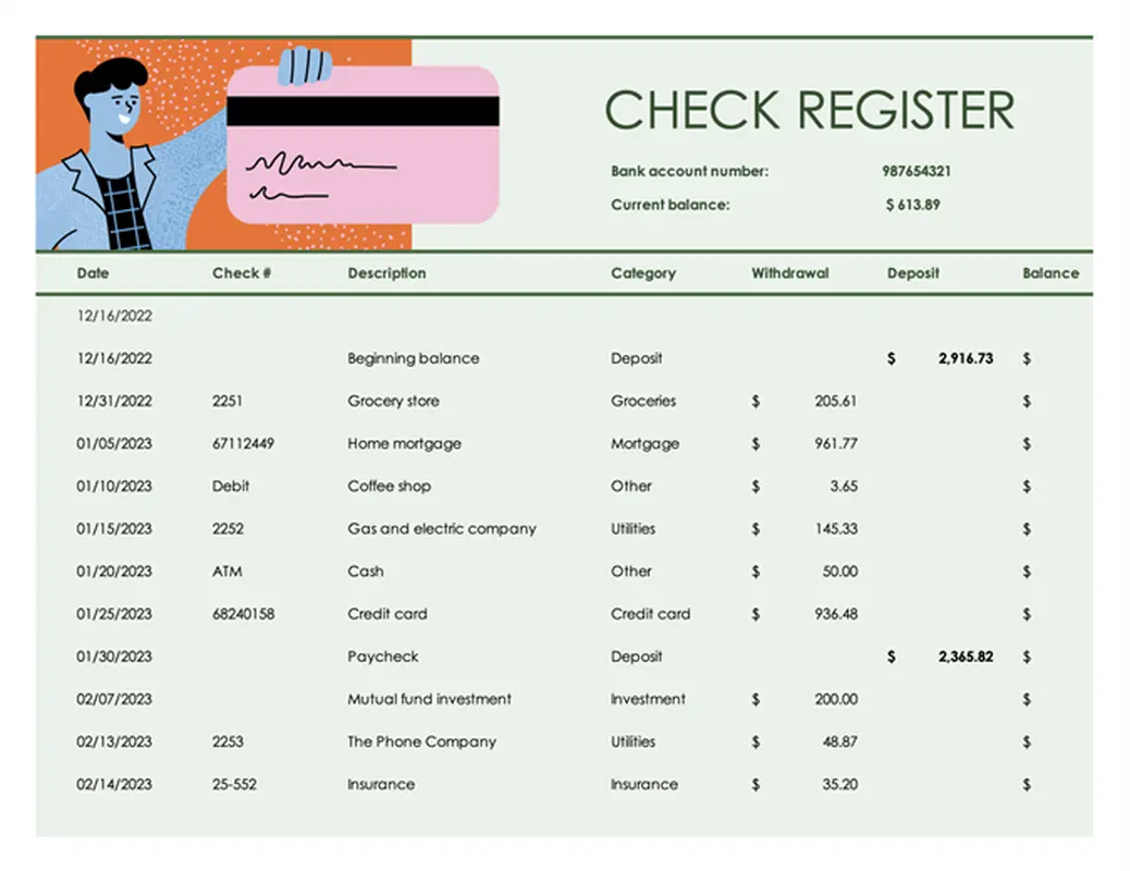Check register with chart modern simple