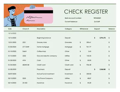 Check register with chart modern simple