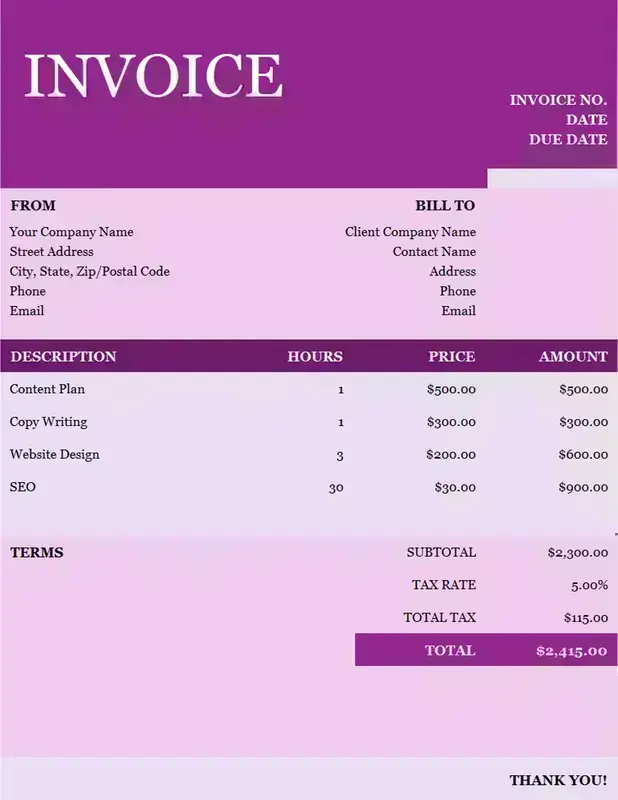 Modern basic purple timesheet invoice purple modern simple corporate