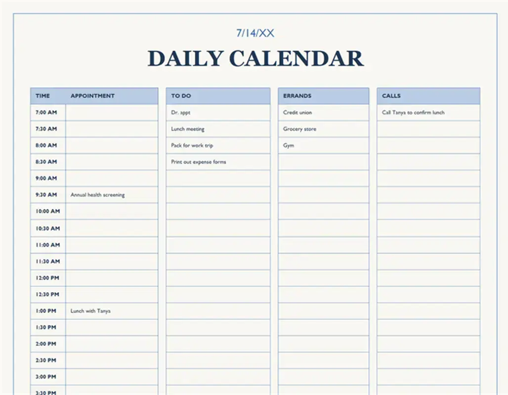 Blank daily calendar white modern simple