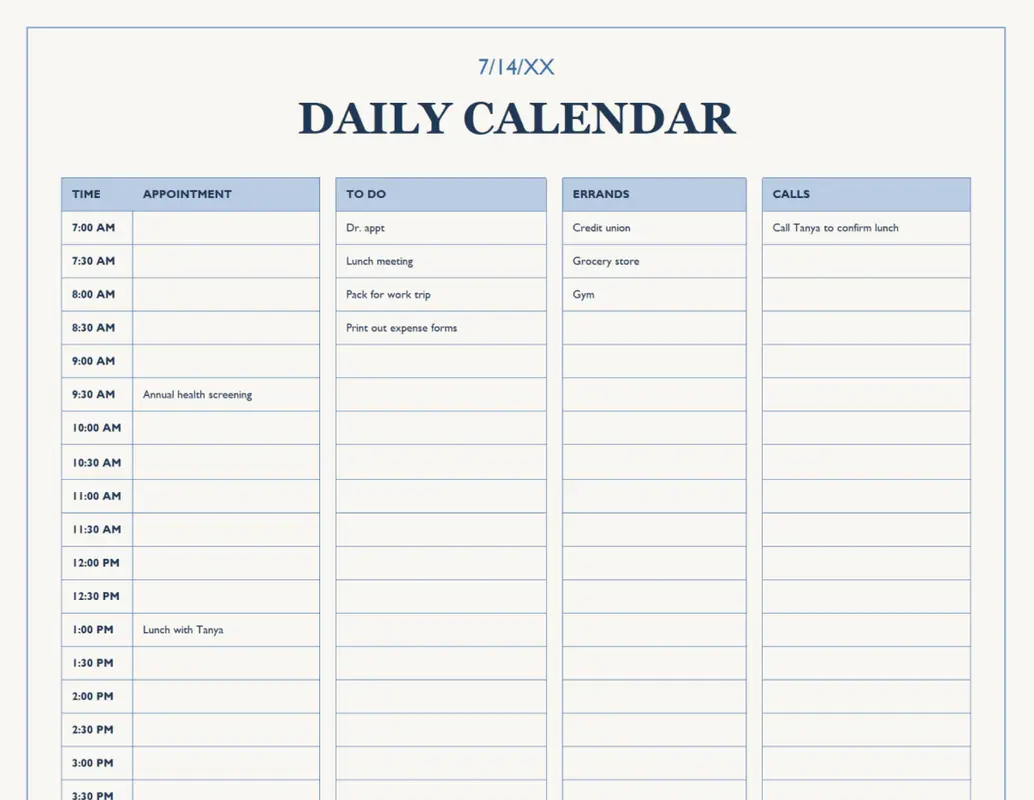 Blank daily calendar white modern simple