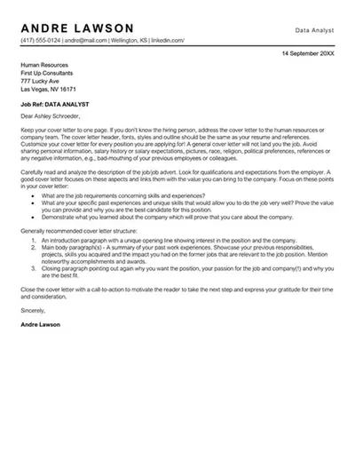 Modern simple data analyst cover letter