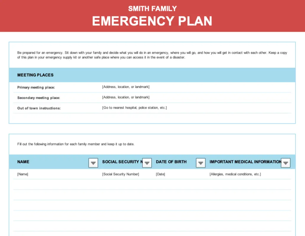 Family emergency plan blue modern simple