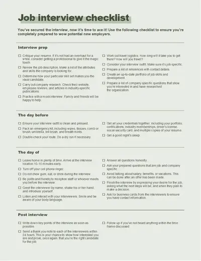 Job interview checklist green modern simple