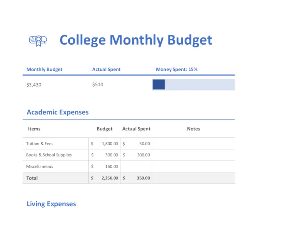 College monthly budget blue modern-simple