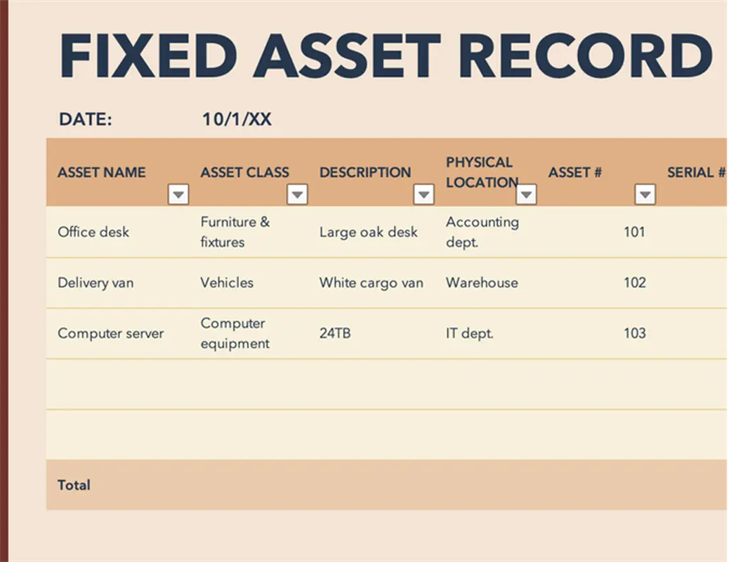 Fixed asset record with depreciation modern bold