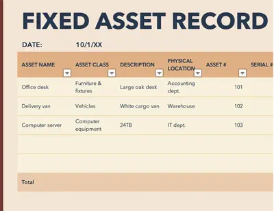 Fixed asset record with depreciation modern bold