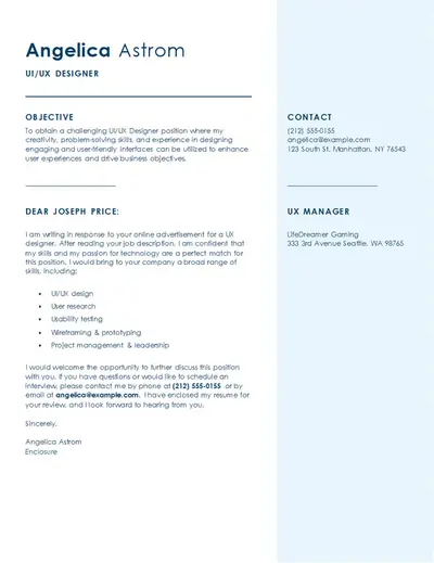 Simple UI/UX designer cover letter blue modern simple