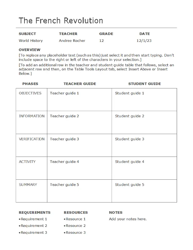 Basic lesson plan modern simple