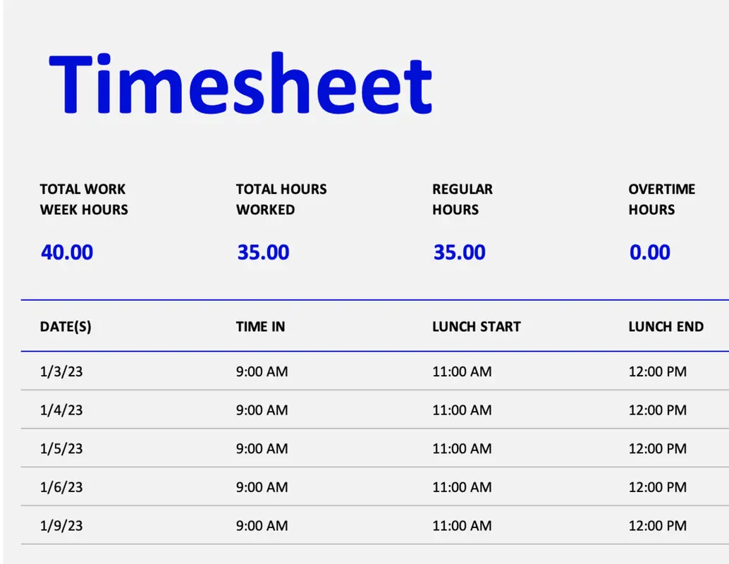 Timesheet (weekly) blue modern simple