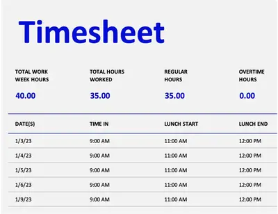 Timesheet (weekly) blue modern simple