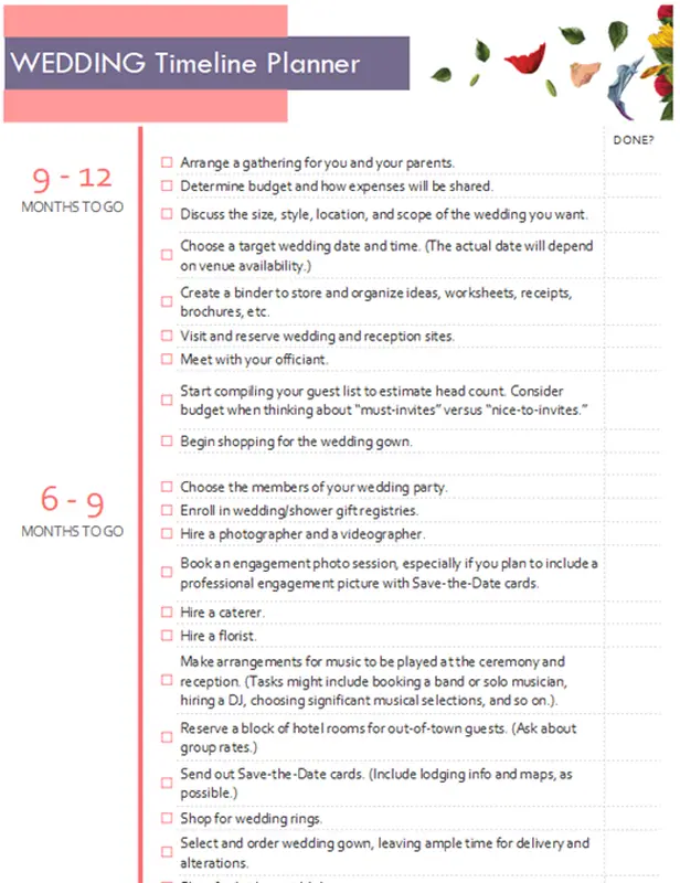 Wedding timeline planner modern simple