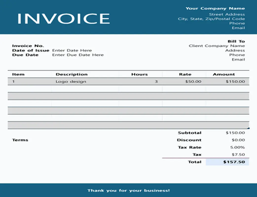 Simple blue timesheet invoice blue modern simple basic