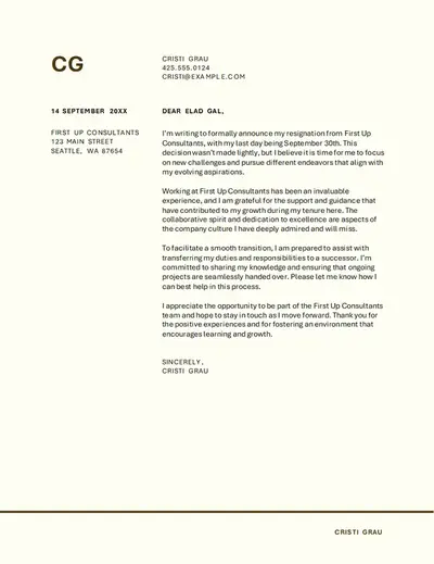 Administrative resignation letter vintage-retro