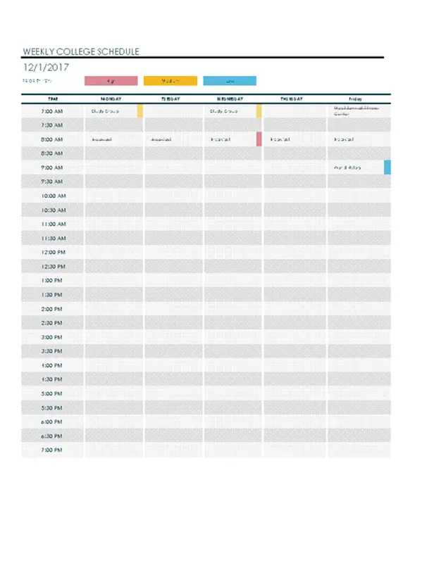 Weekly college schedule gray modern-simple