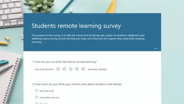 Students remote learning survey blue modern simple