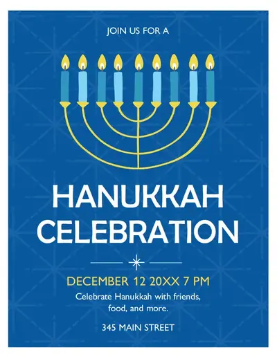 Hanukkah flyer blue modern simple