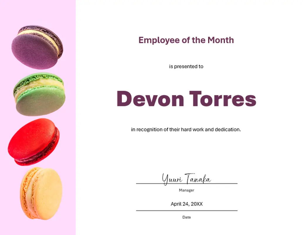 Employee of the month certificate purple modern-simple