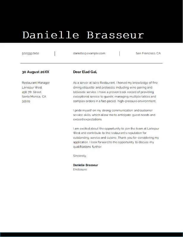 Simple cover letter modern bold