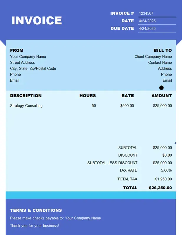 Modern corporate blue timesheet invoice blue modern simple corporate