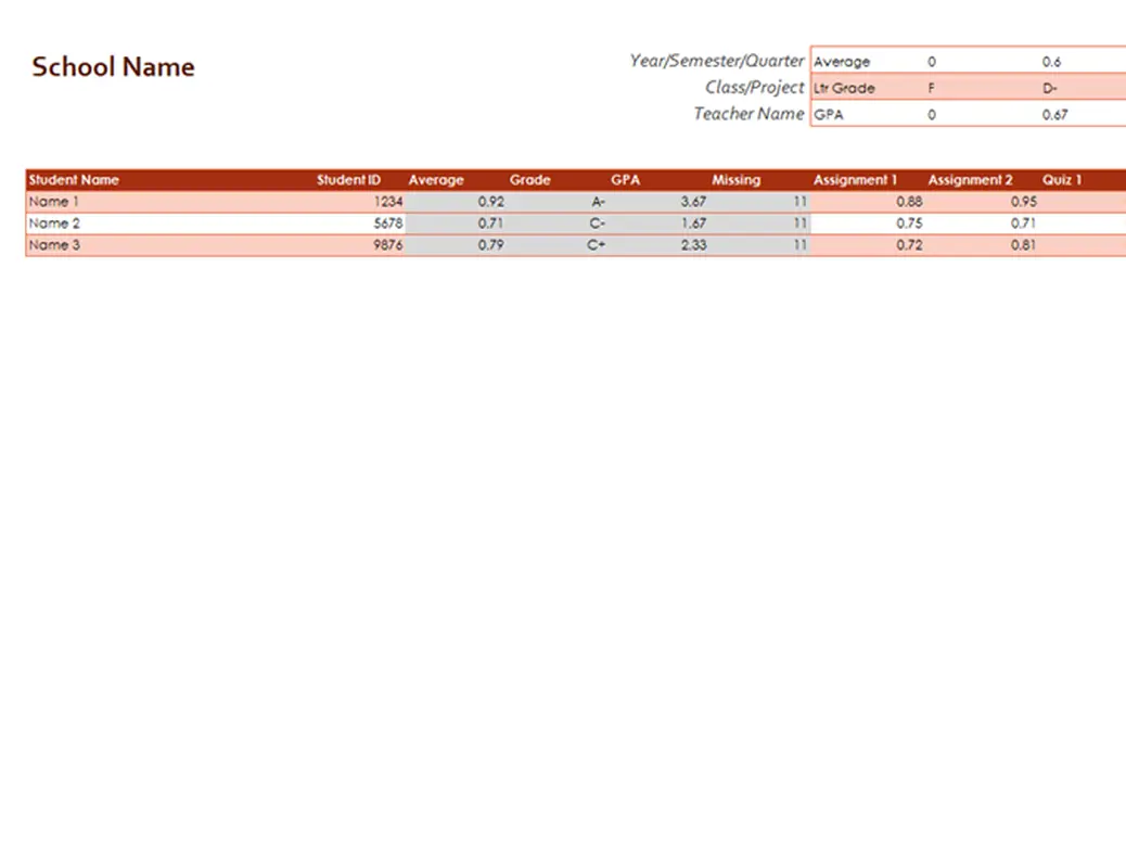 Teacher's grade book (based on averages) red modern simple