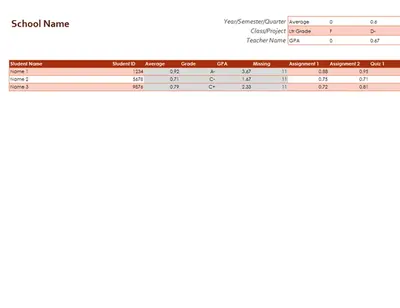Teacher's grade book (based on averages) modern simple