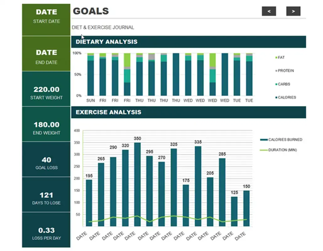 Diet and exercise journal blue modern simple