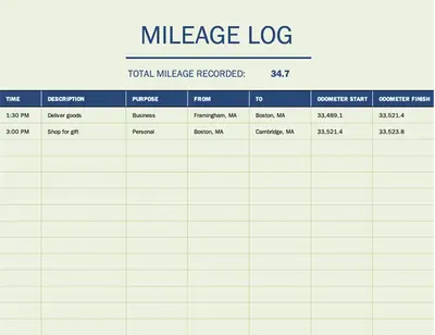 Mileage log green modern simple