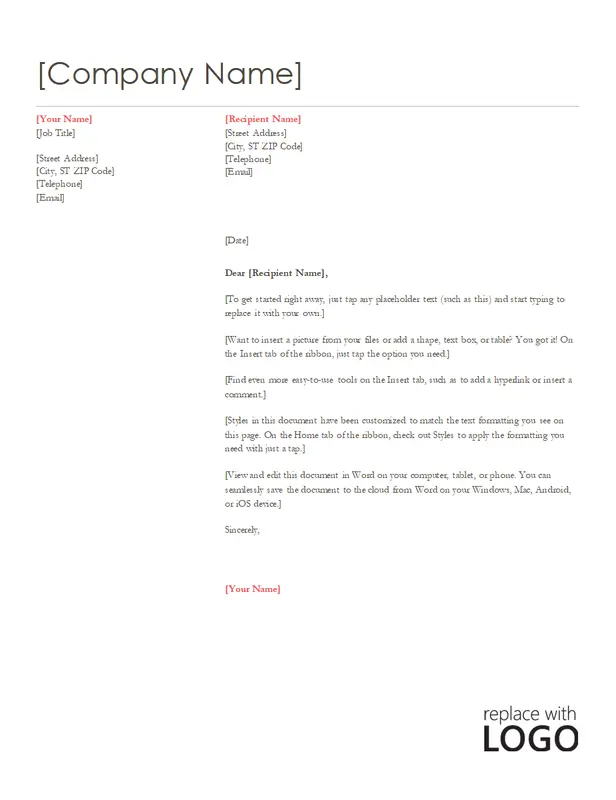 Letterhead (Simple modern design) red modern-simple