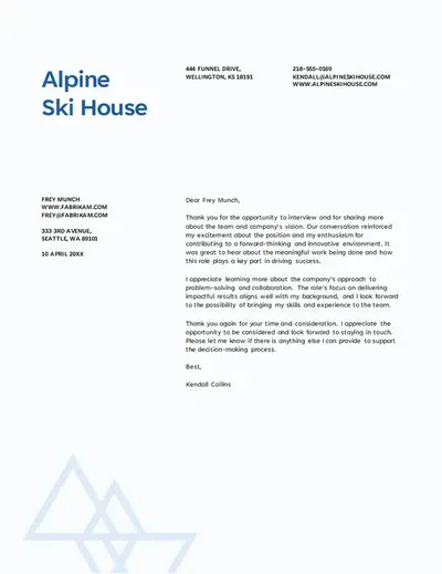 Thank you letter to interviewer blue modern bold
