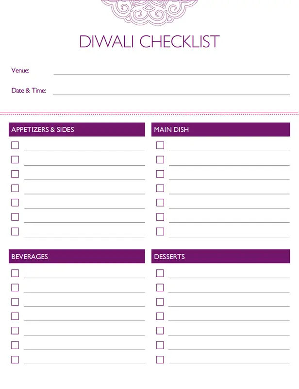 Diwali checklist purple whimsical color block