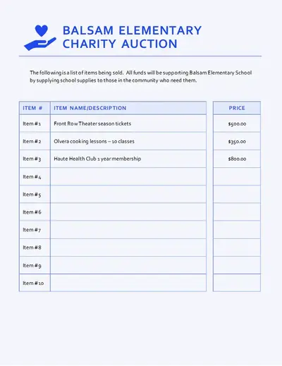 Fundraising price list modern simple