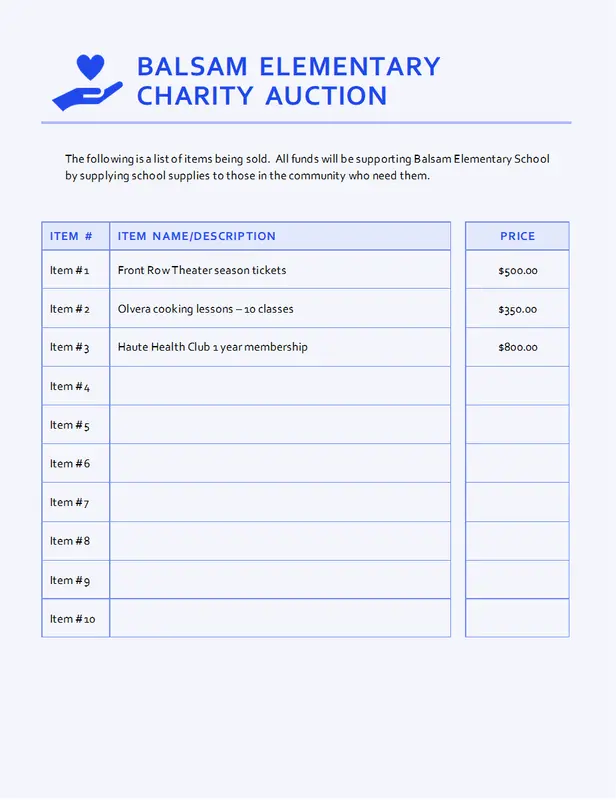 Fundraising price list modern simple