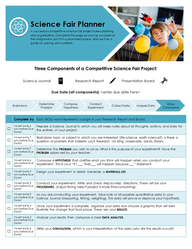 Science fair planner blue modern simple