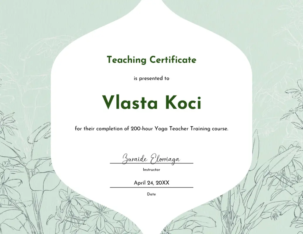 Teaching certificate green organic-simple