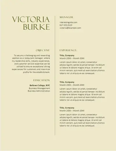Classic food service resume vintage