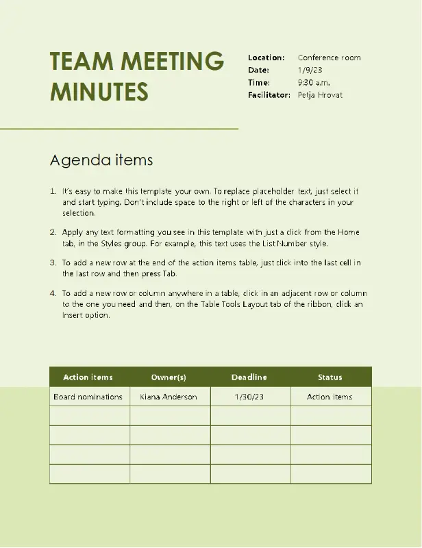 Meeting Minutes Template Excel