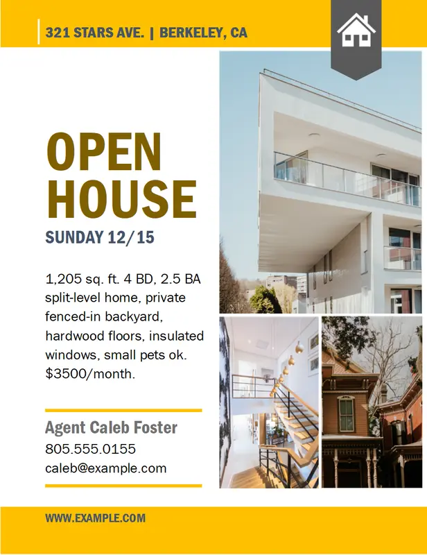 Open house flyer yellow modern simple