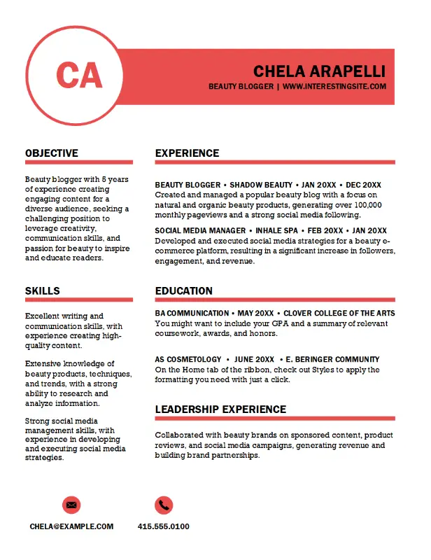 Polished resume, designed by MOO red modern bold
