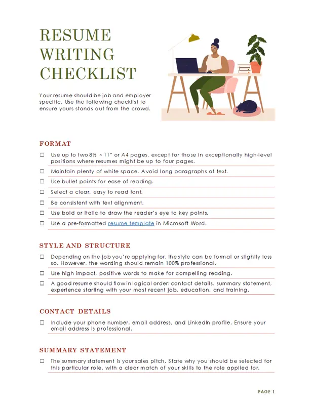 Resume writing checklist green modern simple